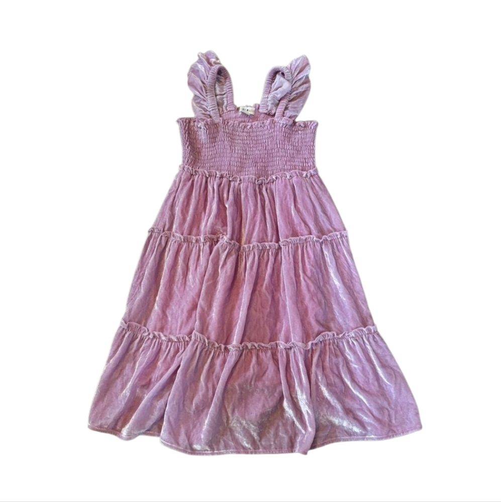 NWOT Roller Rabbit Dress Girls 6Y Velvet Sleeveless Smocked Pink Ruffle Flutter